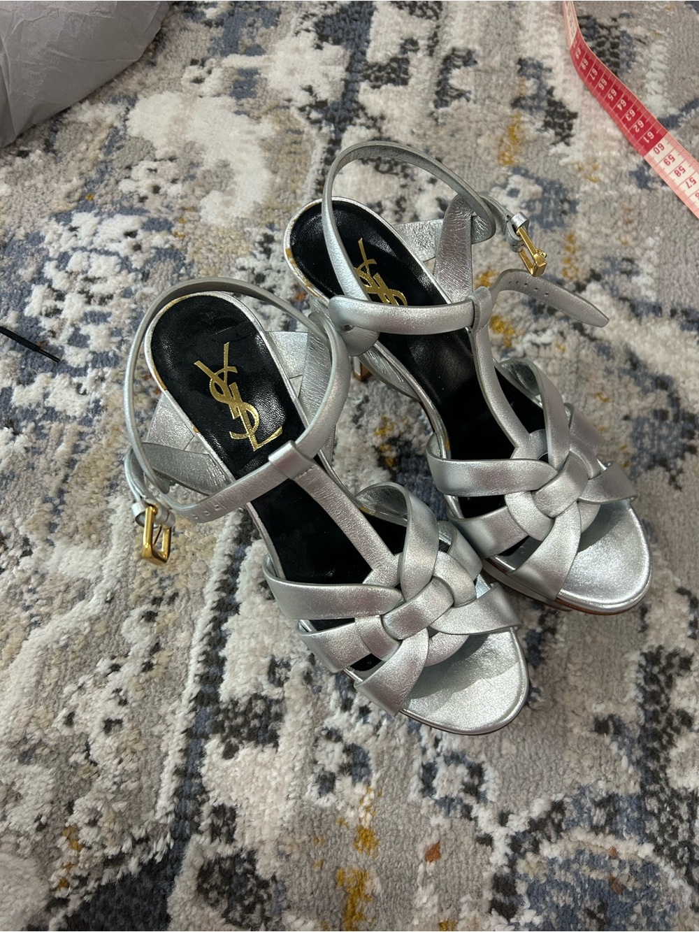Yves Saint Laurent Silver Braided Strappy Heeled Sandals